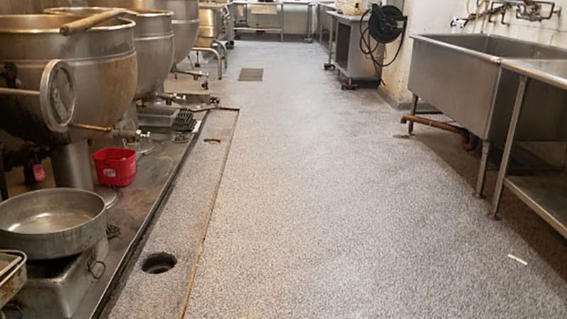 JetRock epoxy flooring has been applied to a hotel kitchen floor