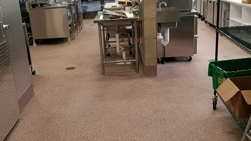 JetRock epoxy flooring applied to a commercial kitchen floor